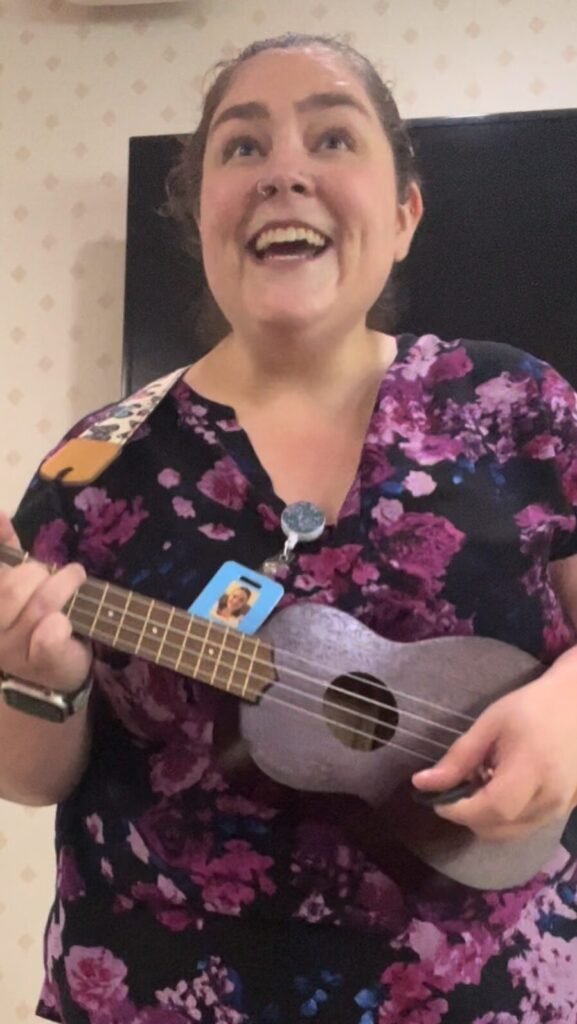 Playing ukulele and singing with seniors